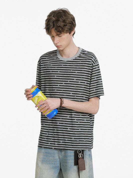 Ashdrift - Unisex Striped Star Lyocell Short Sleeve T-Shirt