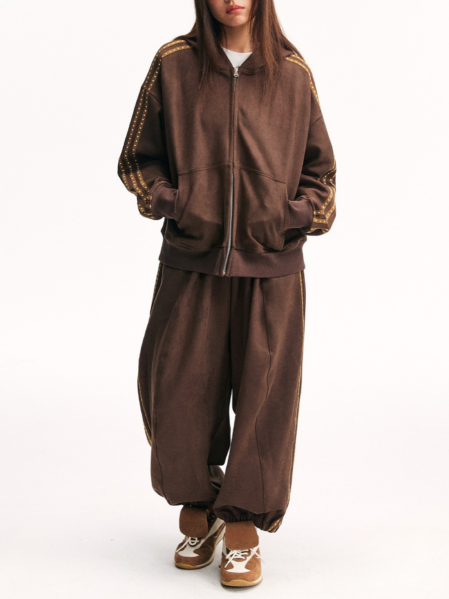 Skyflame - Faux Suede Star Webbing Jogger Pants