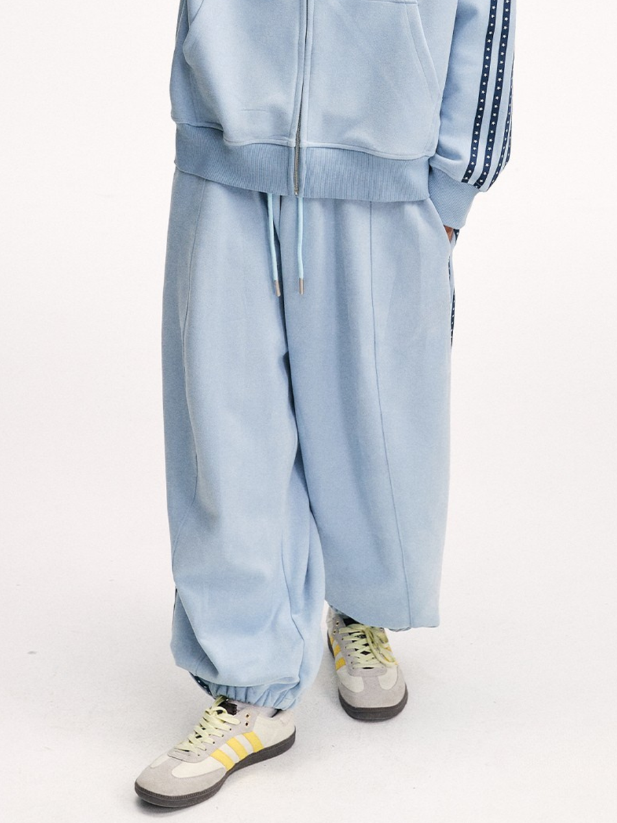 Skyflame - Unisex Faux Suede Star Webbing Jogger Pants