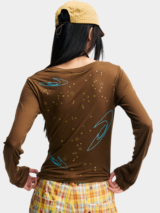Ashbase - Women's Lightweight Lyocell Star Print Long Sleeve Top