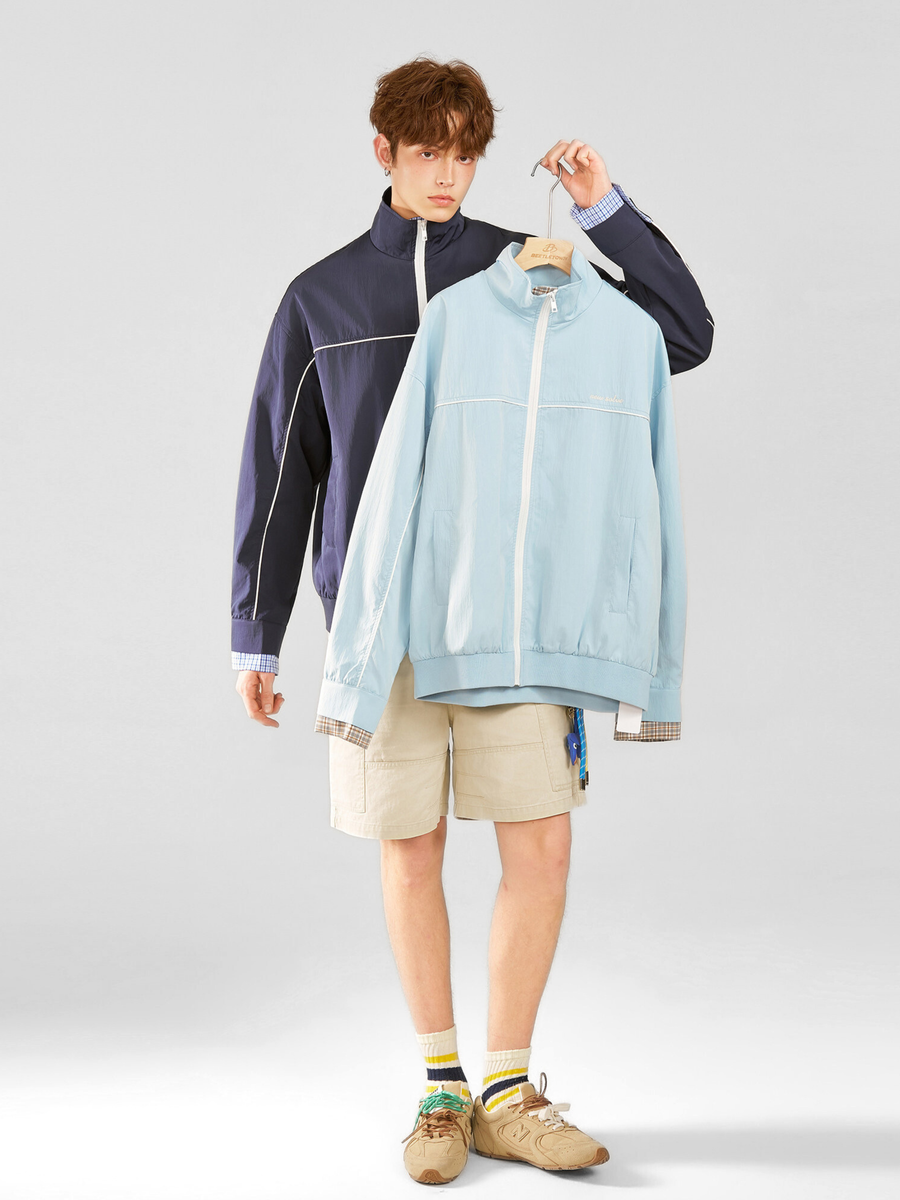 HawkRoc - Stand Collar Plaid Utility Jacket