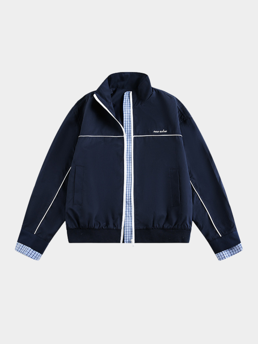 HawkRoc - Stand Collar Plaid Utility Jacket