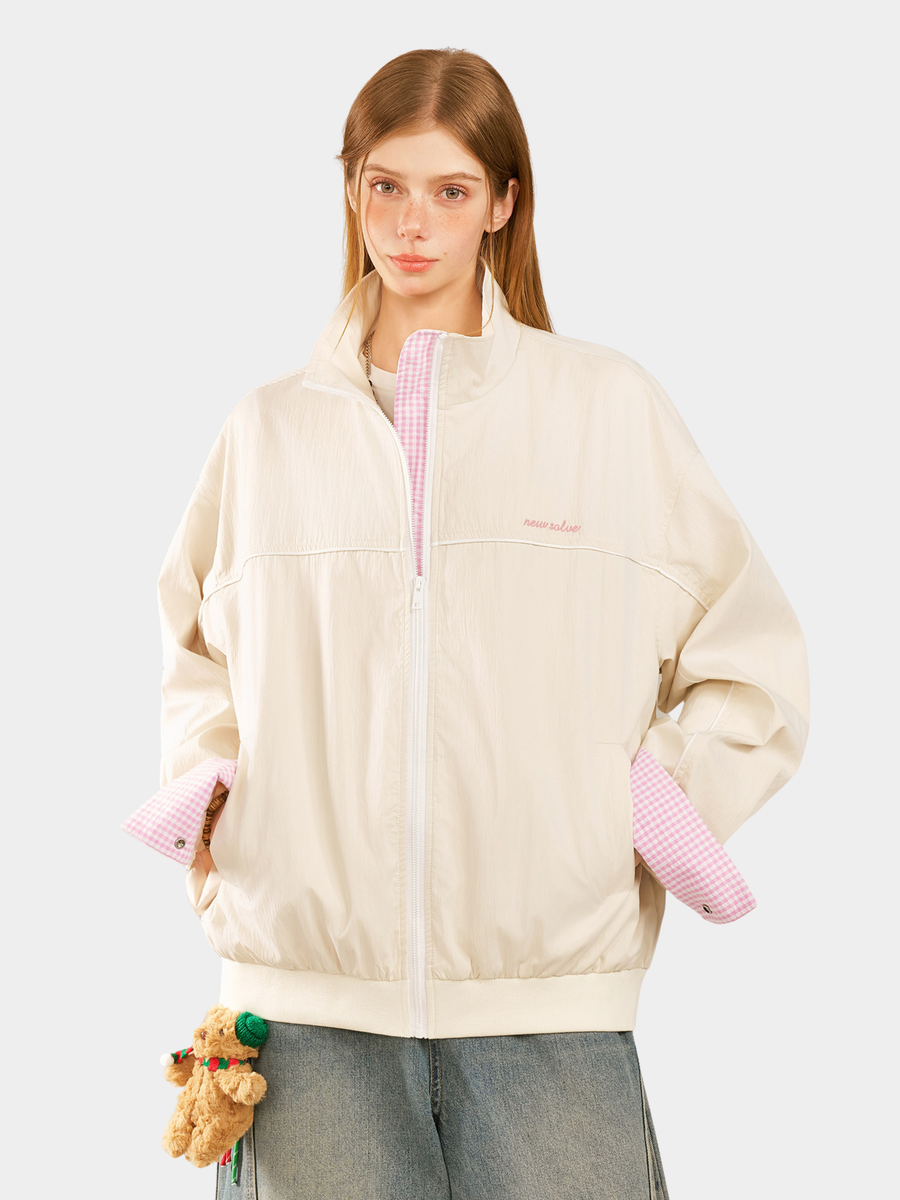 HawkRoc - Stand Collar Plaid Utility Jacket