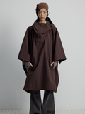 OwlPort - Women's Water-Repellent Metal-Button Drawstring Hooded Cape Jacket