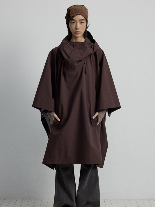 OwlPort - Women's Water-Repellent Metal-Button Drawstring Hooded Cape Jacket