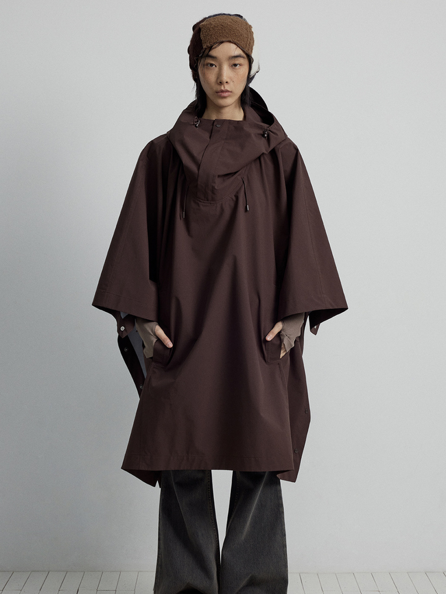 OwlPort - Women's Water-Repellent Metal-Button Drawstring Hooded Cape Jacket