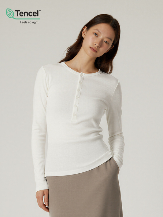 Echo - Women's TENCEL™ Henley Neck Slim-Fit Long Sleeve Tee