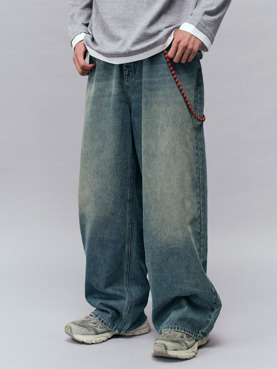 Tempestfire - Men's Washed Denim Wide-Leg Jeans