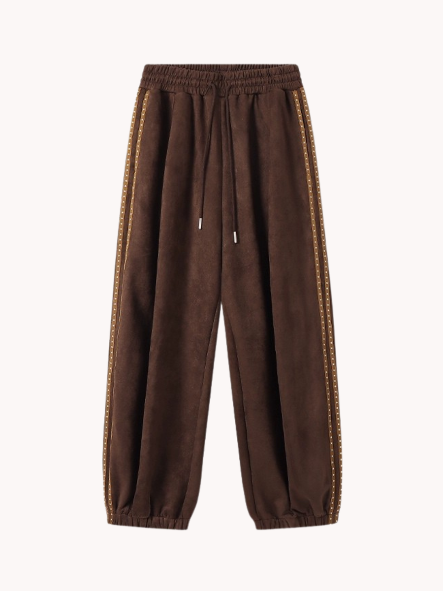 Skyflame - Unisex Faux Suede Star Webbing Jogger Pants