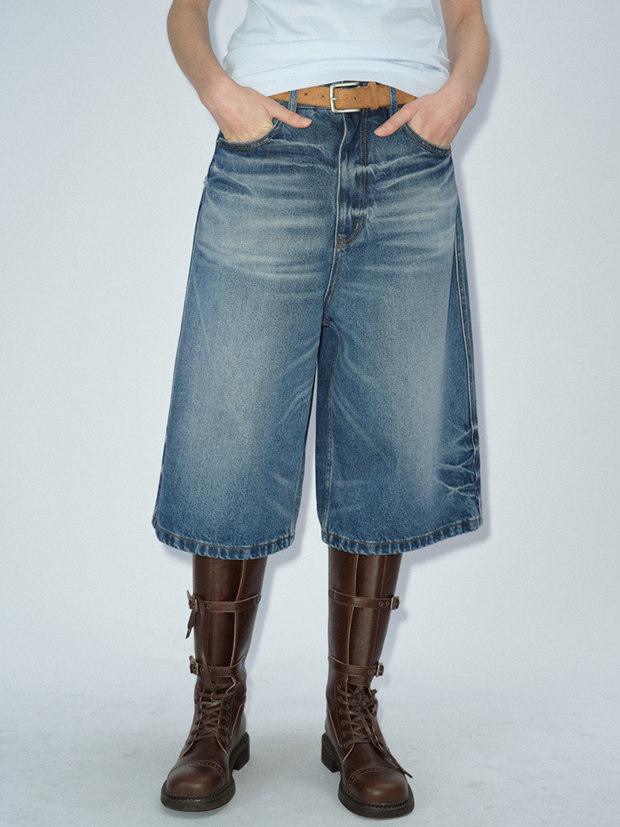 WolfMark - Women's Washed Loose Denim Cropped Pants