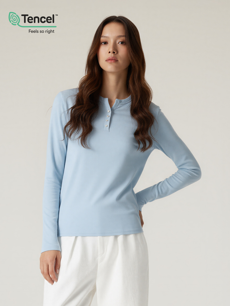 Ashford - Women's TENCEL™ Henley Neck Slim-Fit Long Sleeve