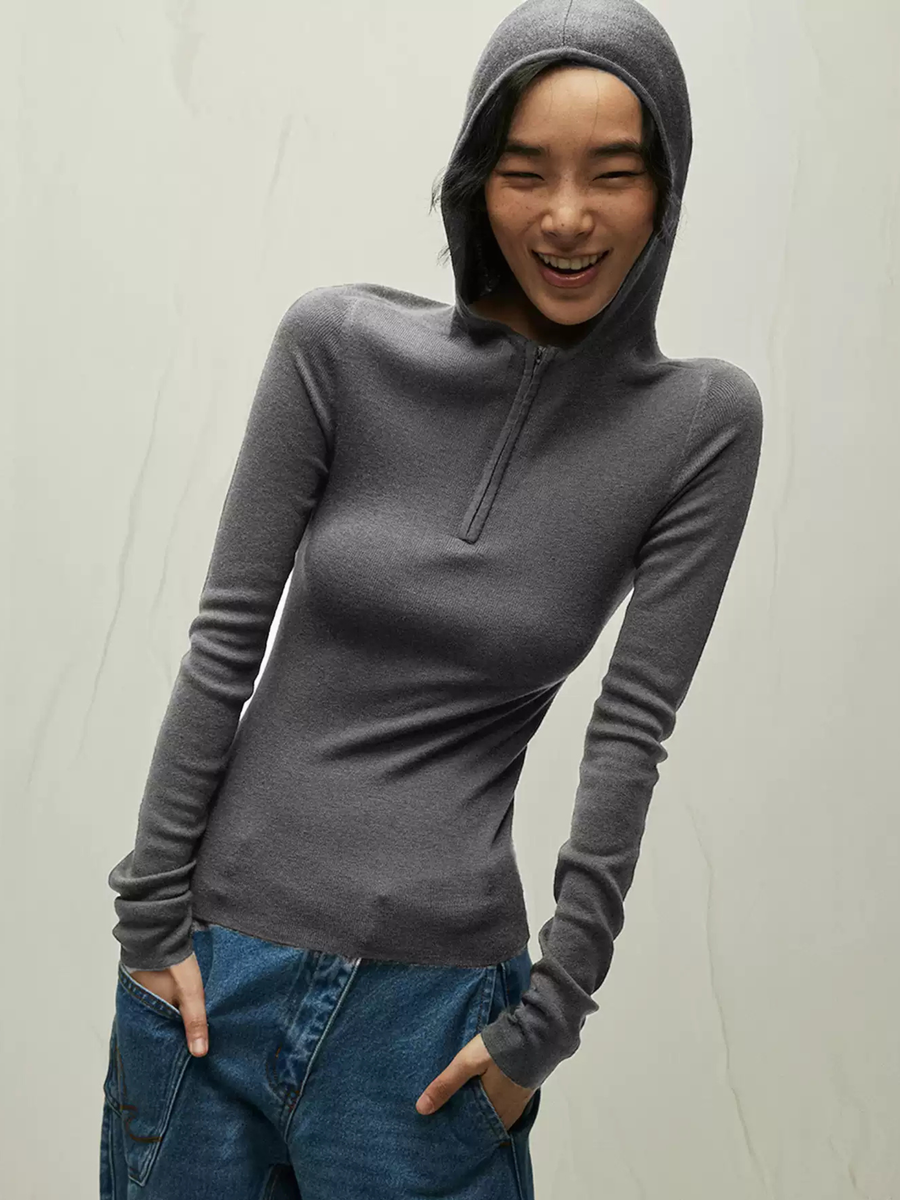 Ashwatch - Women's Stretch Fit Wool Blend Half-Zip Hoodie