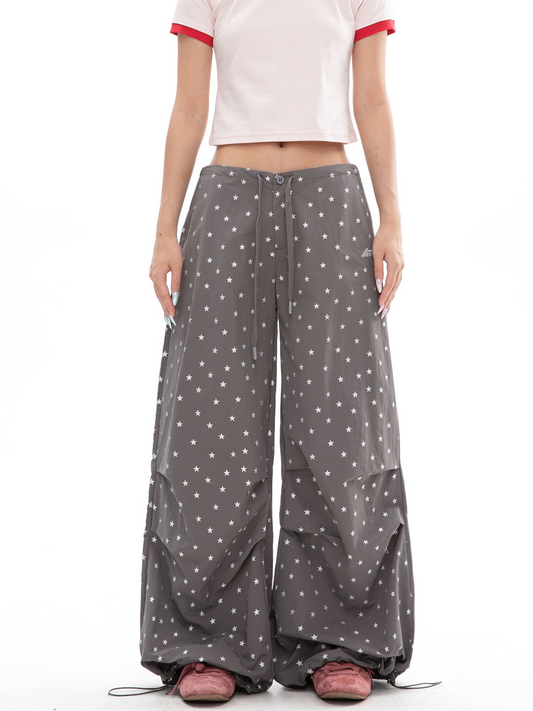 EchoLife - Women's All-Over Star Print Straight Parachute Pants