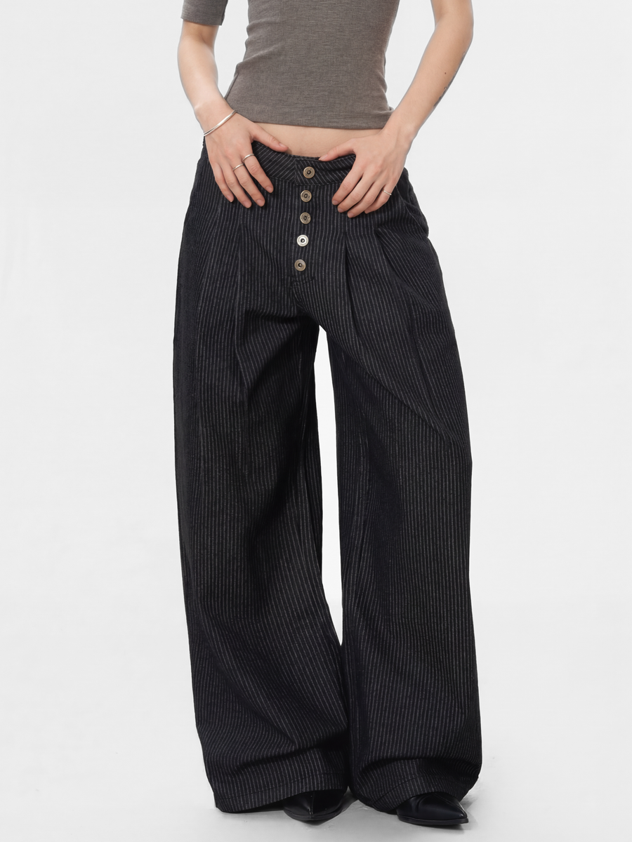 MistRidge - Women's Striped Wide-Leg Straight Pants