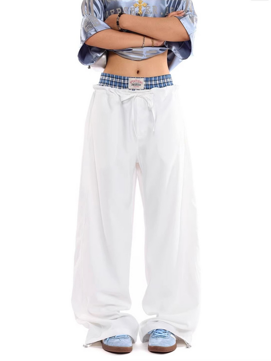 StoneTote - Women's Color-Block Checkered Drawstring Work Pants