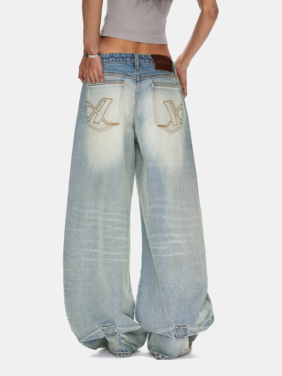 FrostRift - Women's Mid-Low Rise Curved Wide-Leg Denim Jeans