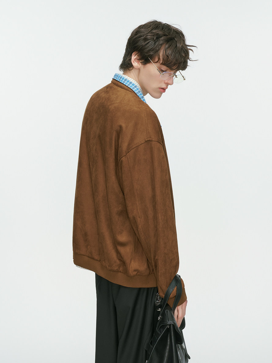 Cougarsong - Men's Check Panel Faux Suede Jacket
