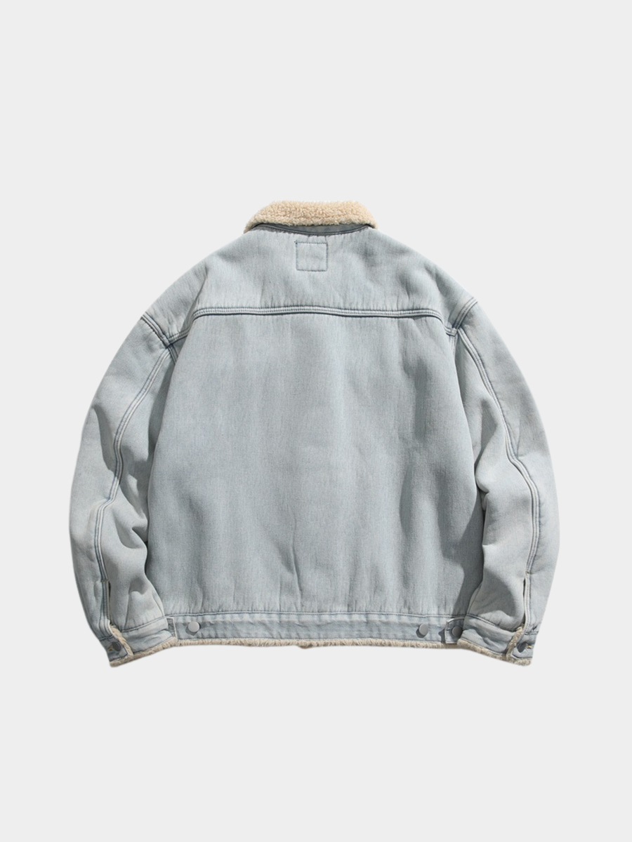 Vespera - Unisex Washed Denim Sherpa Jacket