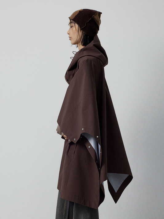 OwlPort - Women's Water-Repellent Metal-Button Drawstring Hooded Cape Jacket