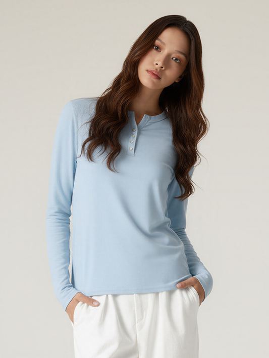 Ashford - Women's TENCEL™ Henley Neck Slim-Fit Long Sleeve