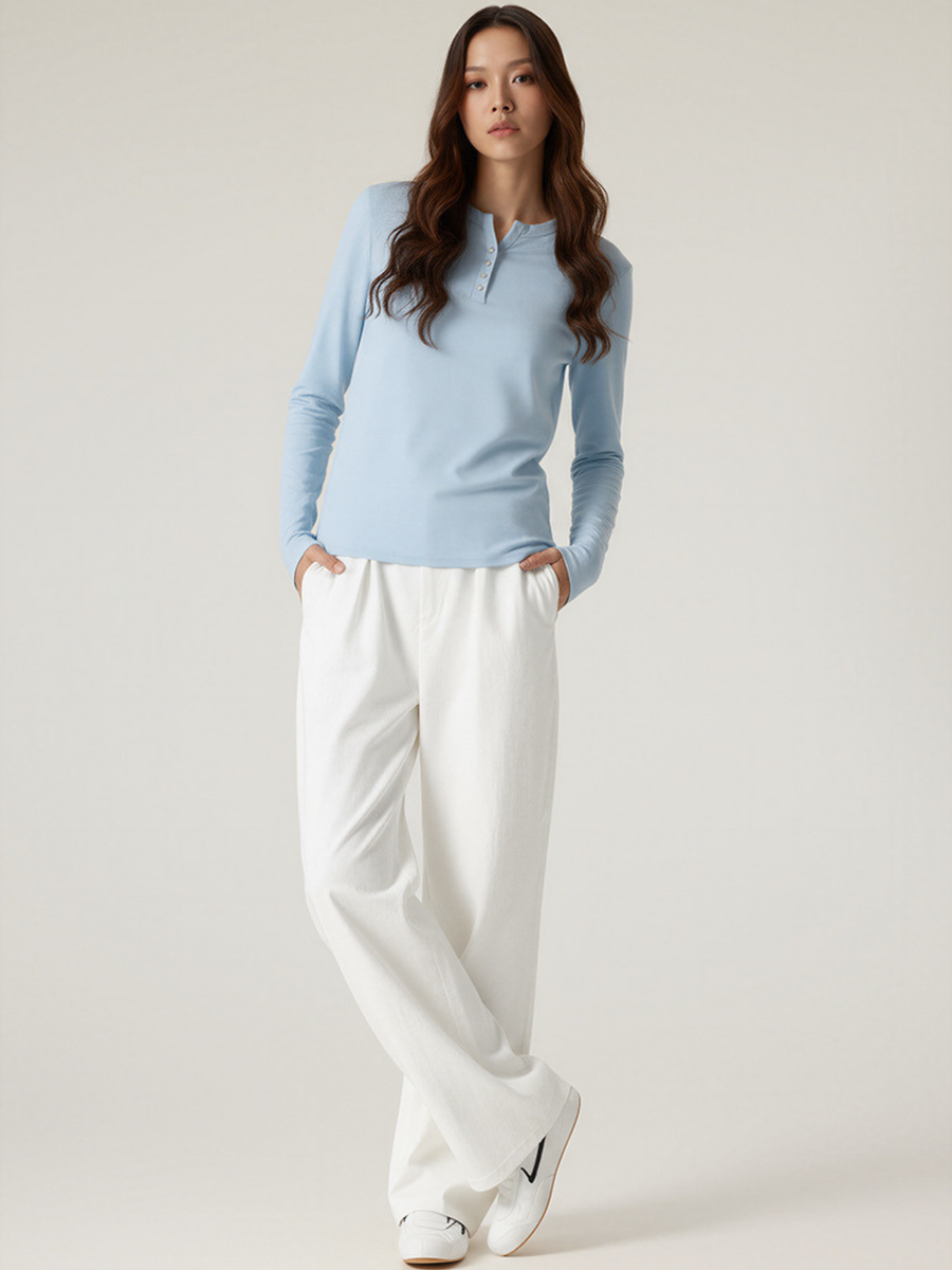 Ashford - Women's TENCEL™ Henley Neck Slim-Fit Long Sleeve