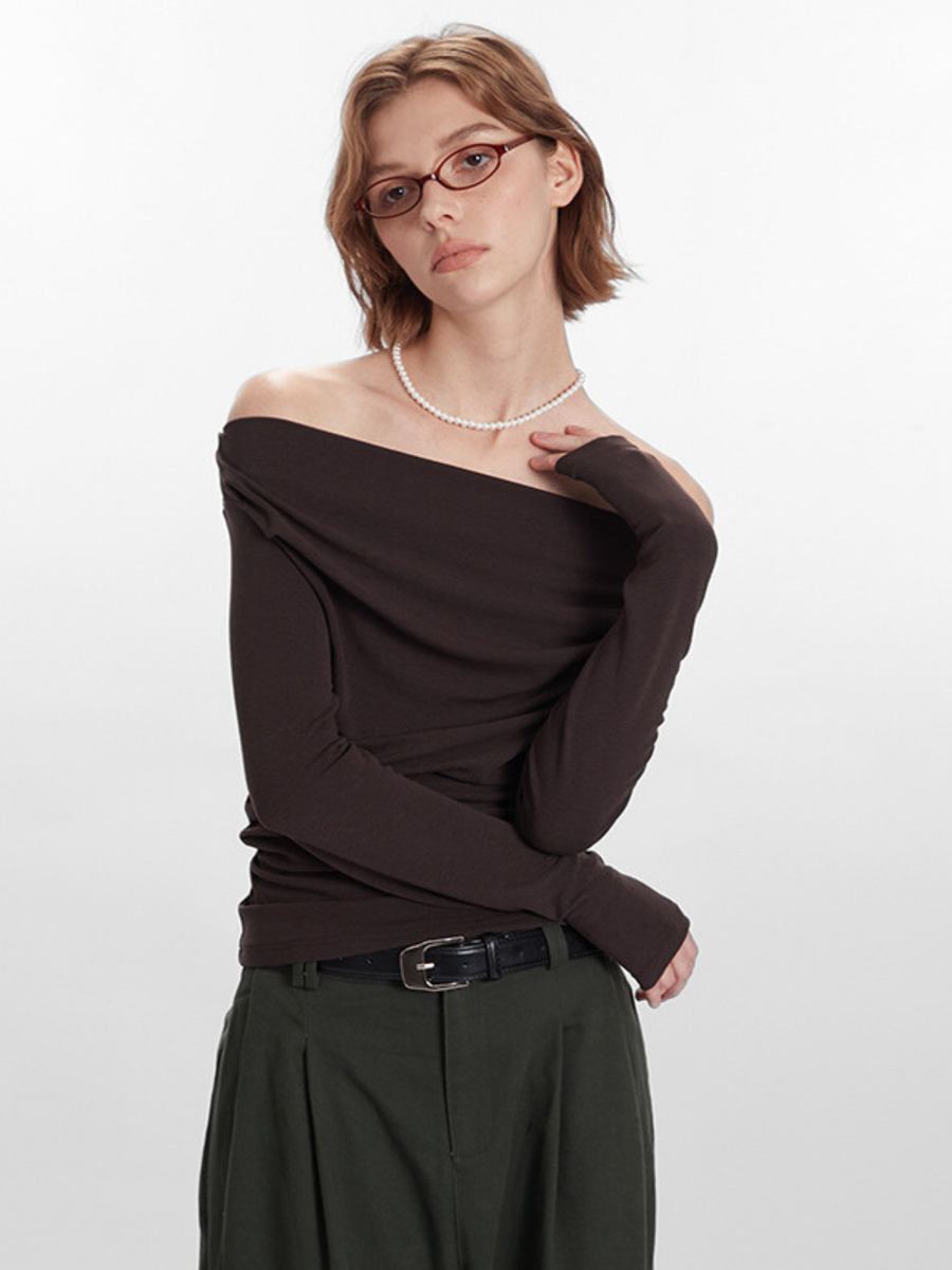 Timberfall - Women's Off-Shoulder Slim-Fit Long Sleeve T-Shirt