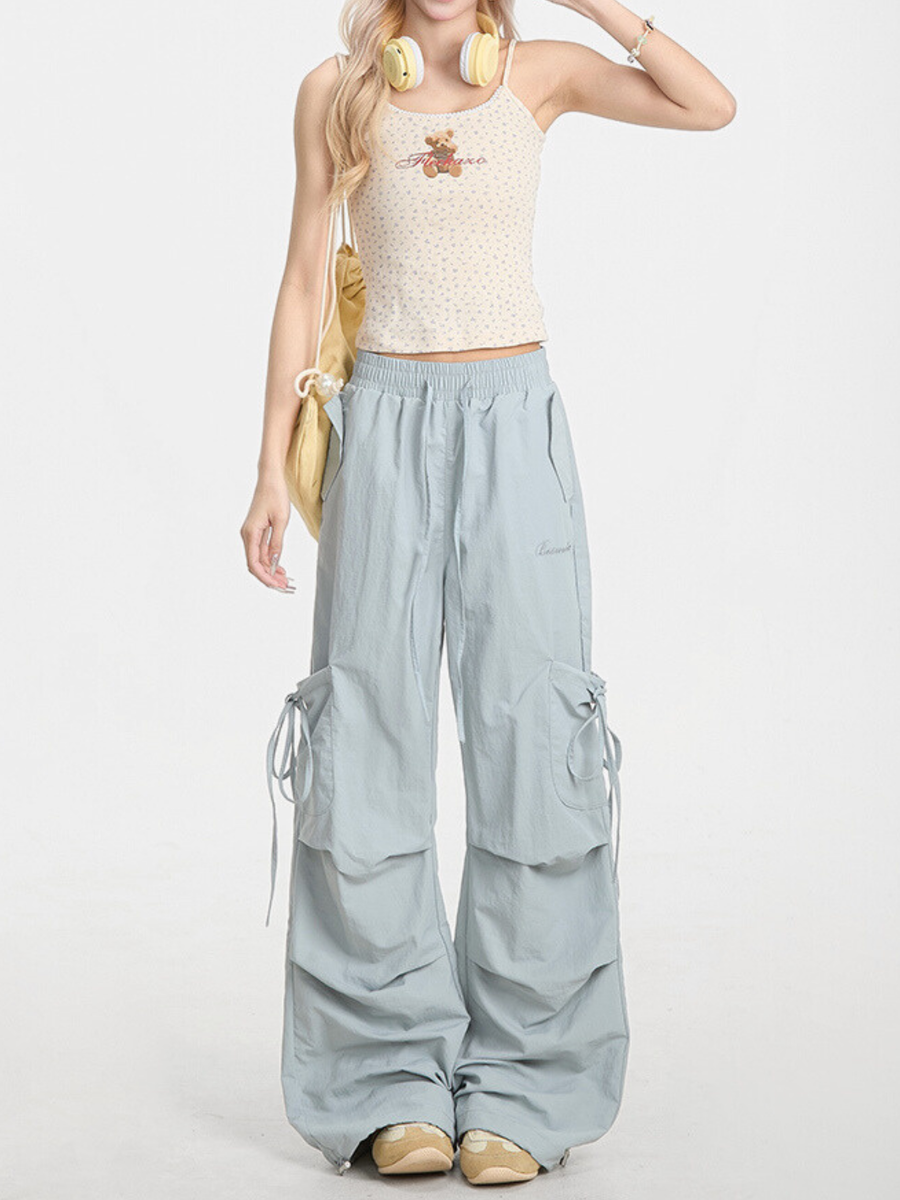 Aquarun - Women's Bow-Tie Strap Pleated Cargo Pants