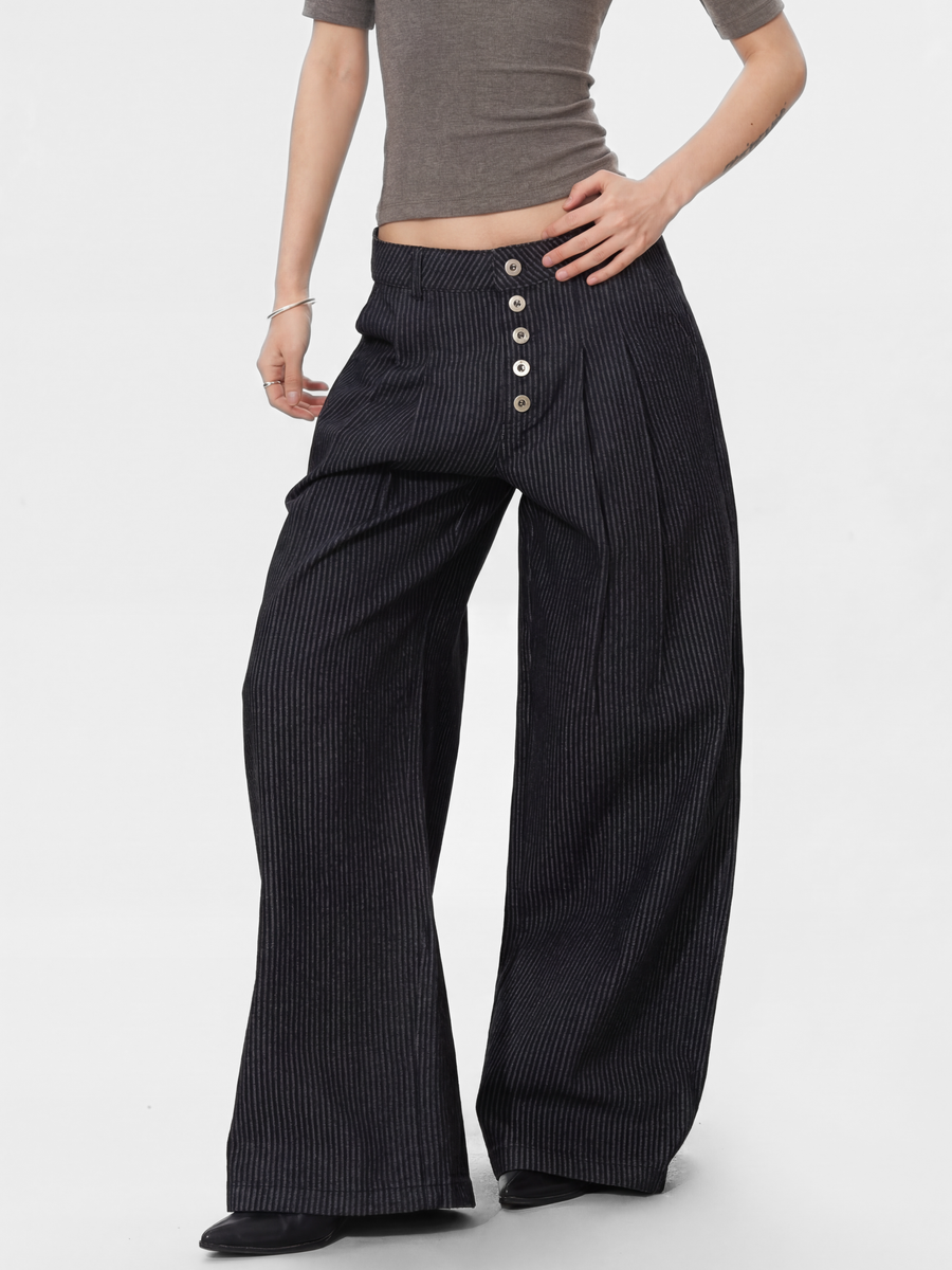 MistRidge - Women's Striped Wide-Leg Straight Pants