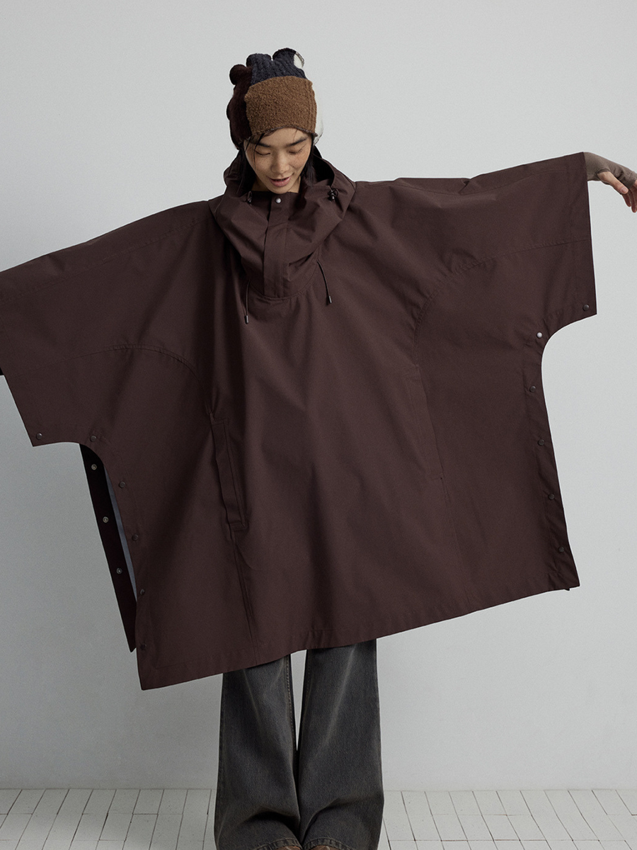 OwlPort - Women's Water-Repellent Metal-Button Drawstring Hooded Cape Jacket