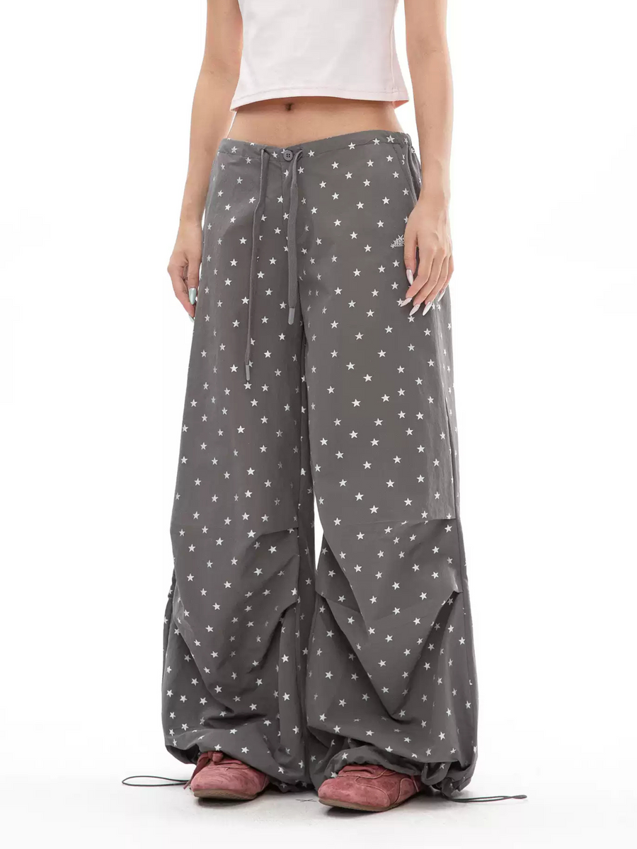 EchoLife - Women's All-Over Star Print Straight Parachute Pants