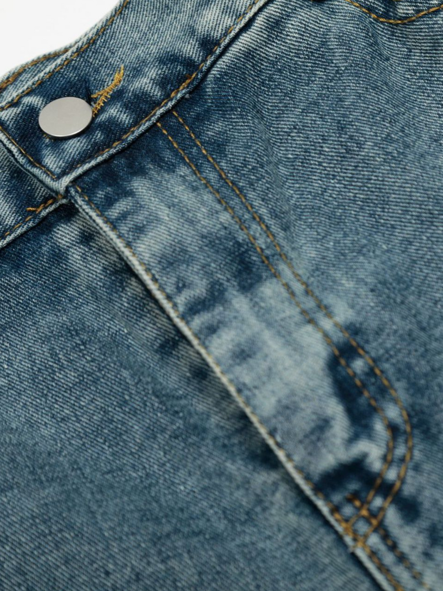 HawkPort - Unisex Washed Distressed Cropped Denim Pants