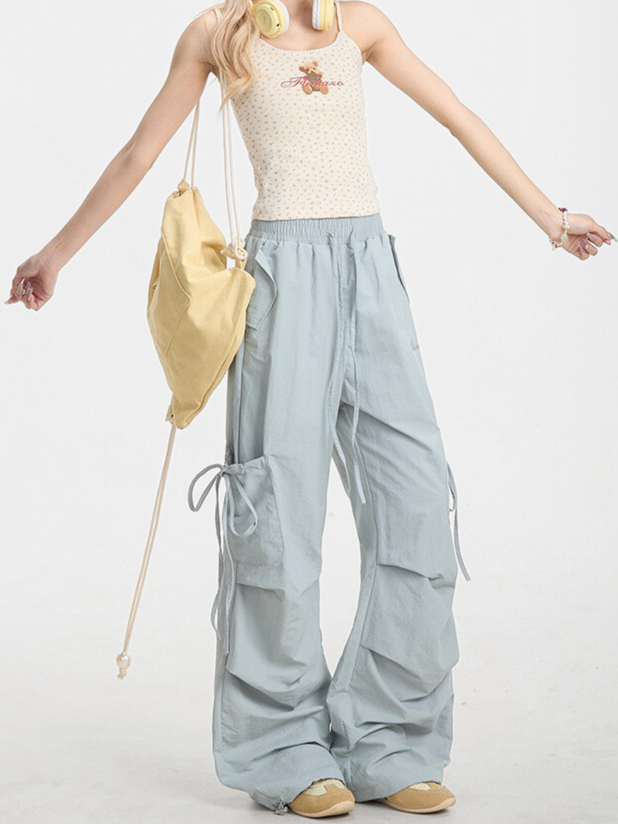 Aquarun - Women's Bow-Tie Strap Pleated Cargo Pants