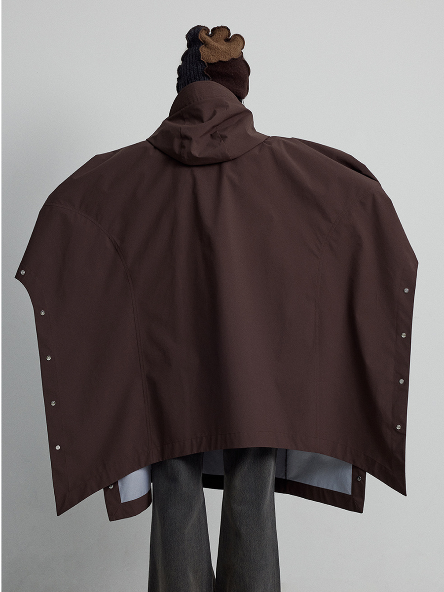 OwlPort - Women's Water-Repellent Metal-Button Drawstring Hooded Cape Jacket
