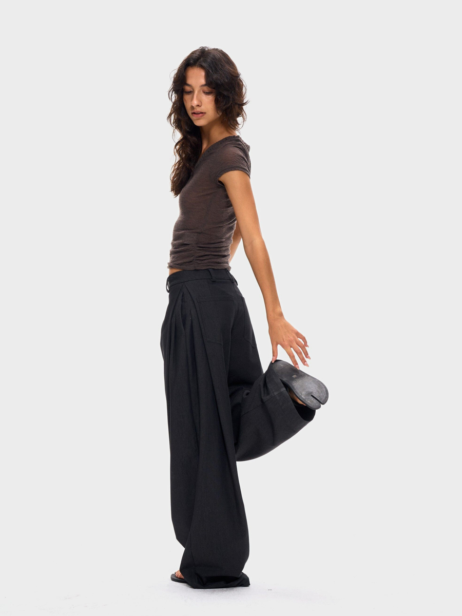 Ashcrest - Women's Draped Curved Pleated Straight-Leg Pants