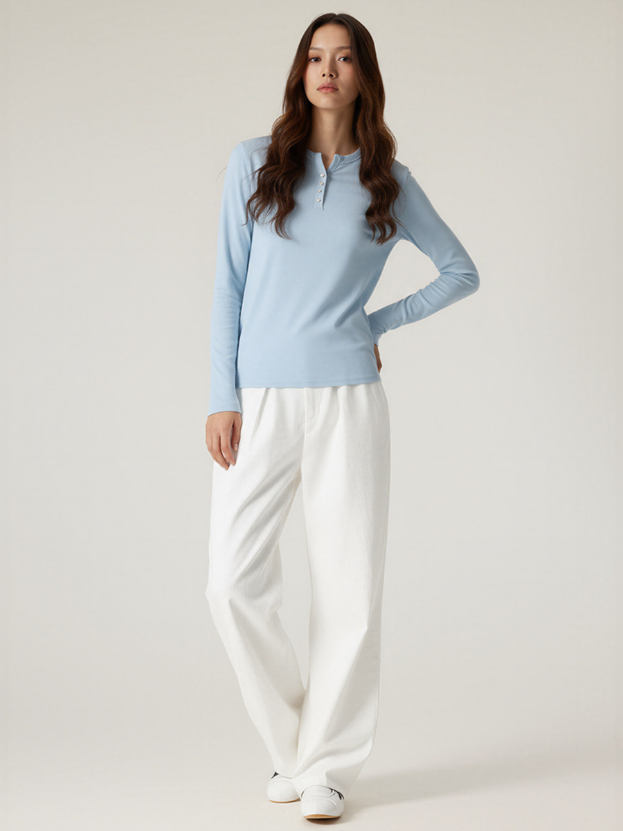 Ashford - Women's TENCEL™ Henley Neck Slim-Fit Long Sleeve