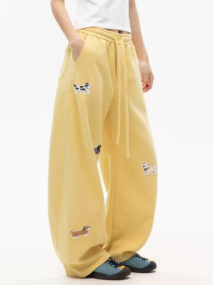 FrostView - Women's Dachshund Patch Embroidery Straight Leg Pants