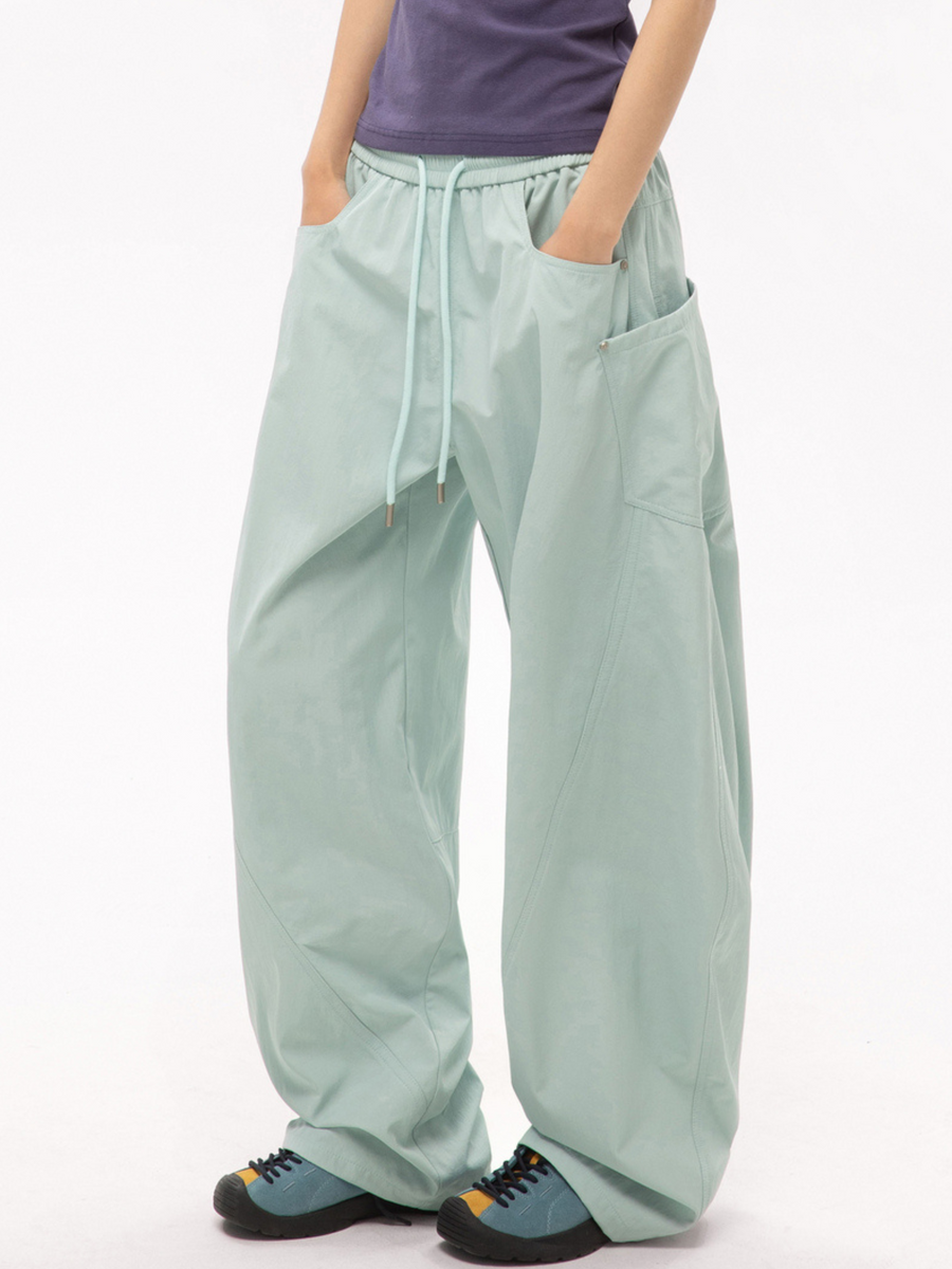Rocky - Women's Multi-Pocket Contrast-Stitch Loose Straight Scimitar Pants