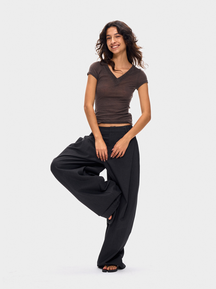 Ashcrest - Women's Draped Curved Pleated Straight-Leg Pants