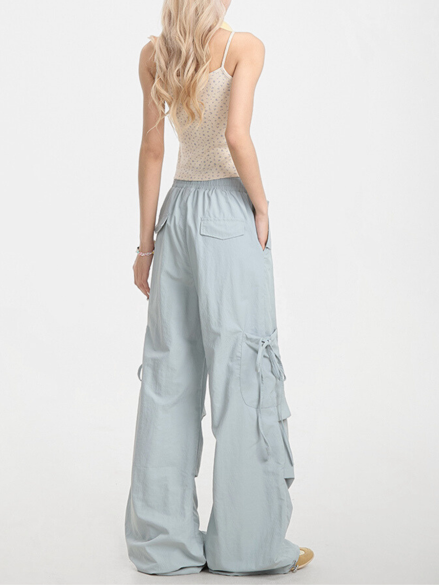 Aquarun - Women's Bow-Tie Strap Pleated Cargo Pants