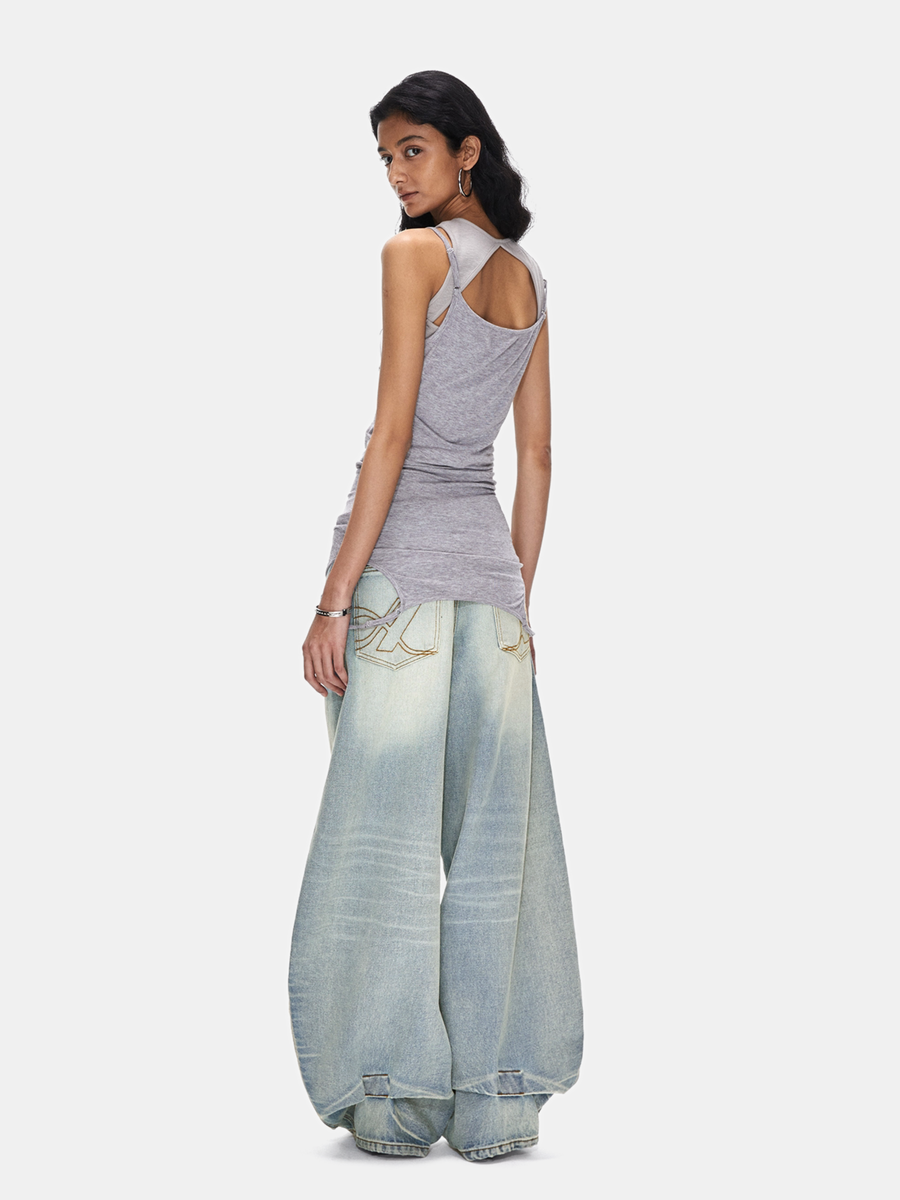 FrostRift - Women's Mid-Low Rise Curved Wide-Leg Denim Jeans