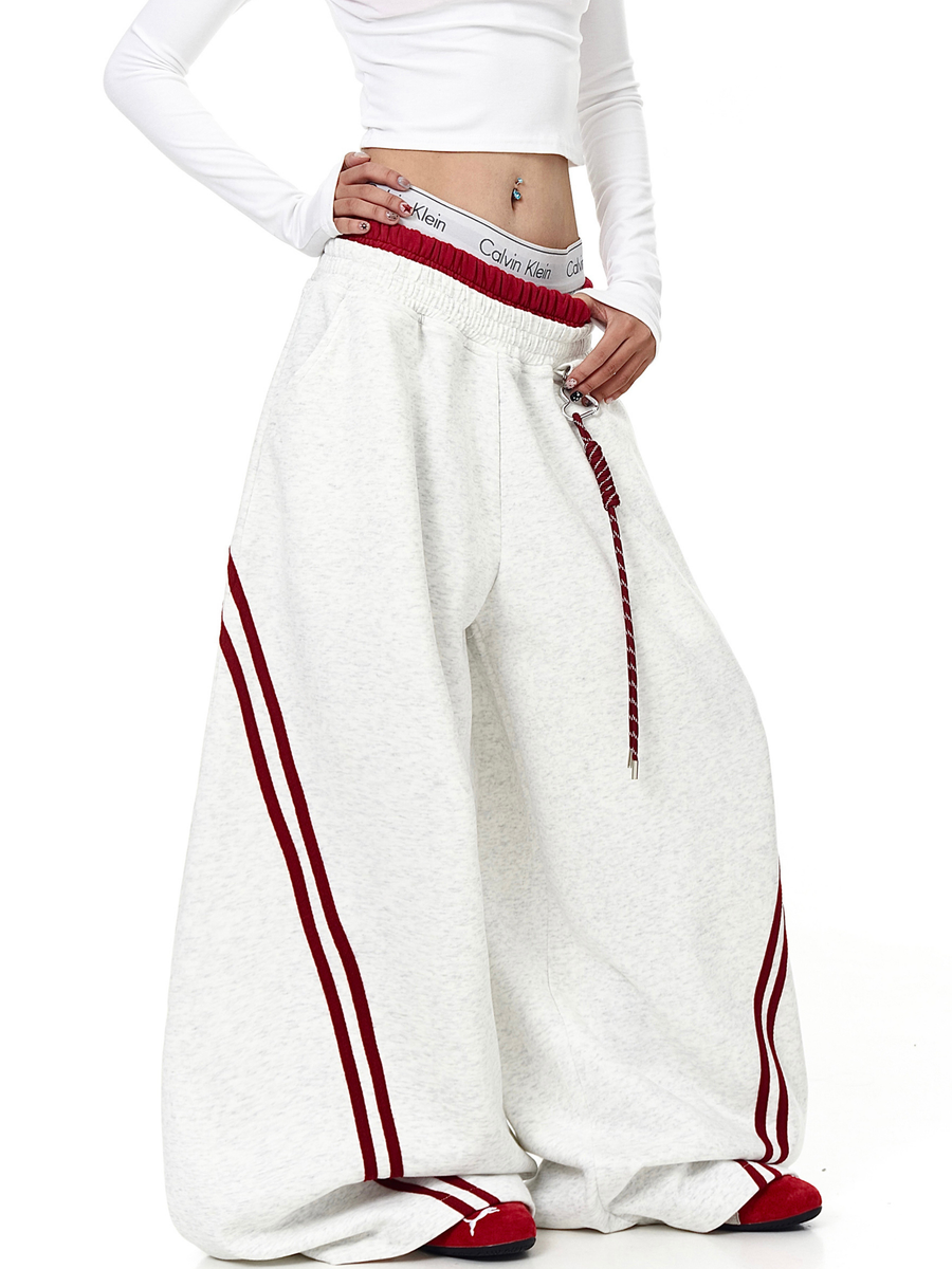 Iceveil -Women's Double-Waist Blade-Cut Wide-Leg Sweatpants