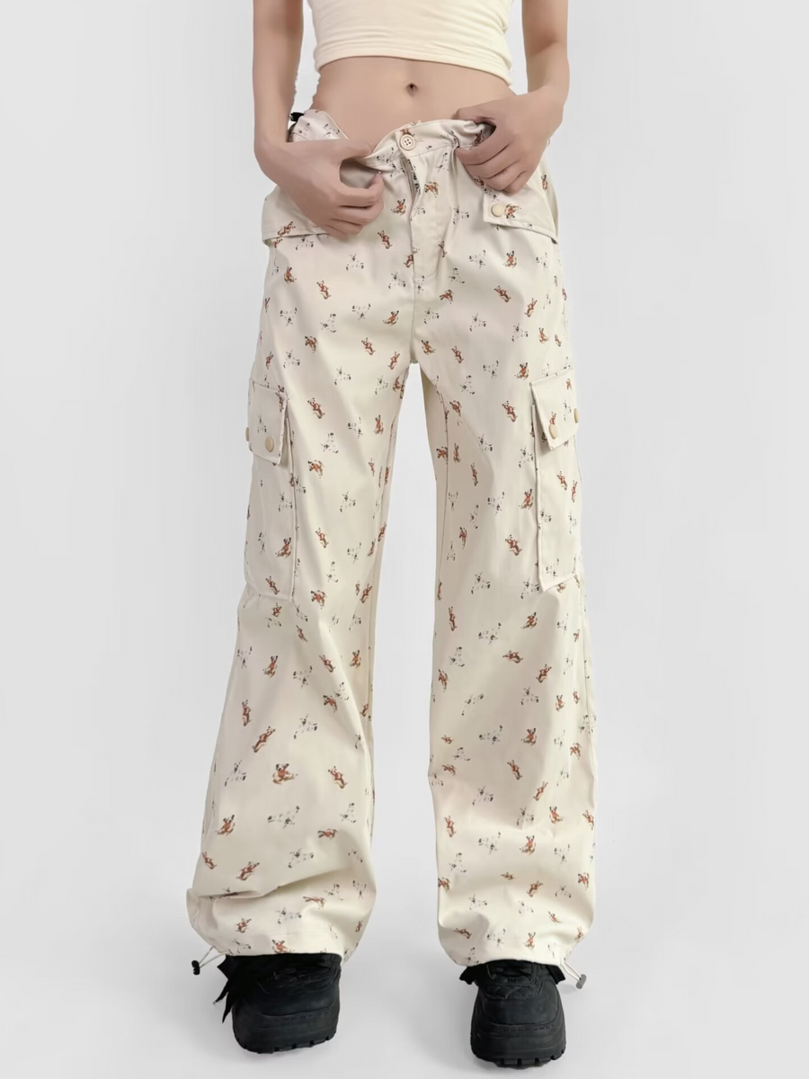 WolfCase - Women's Bear Print Drawstring Cargo Pants