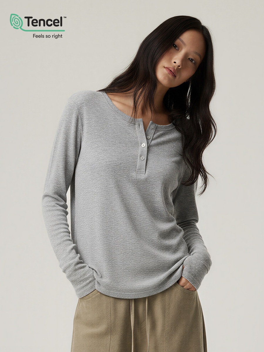 Ashford - Women's TENCEL™ Henley Neck Slim-Fit Long Sleeve