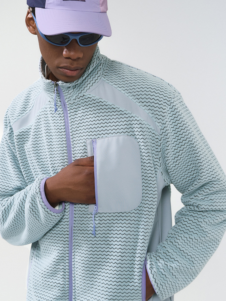 Nightthorn - Unisex Wave Pattern Fleece Zip-Up Sweatshirt