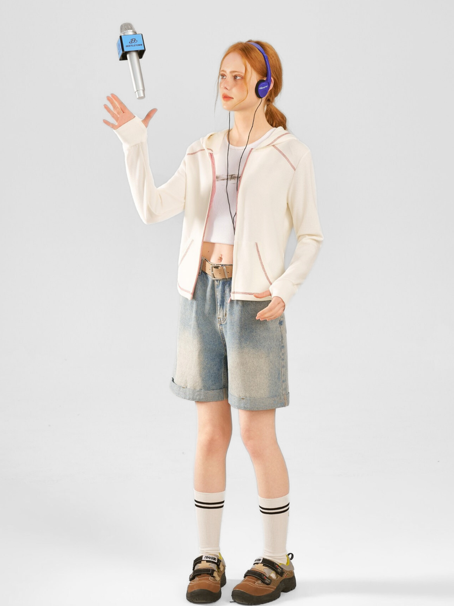 OwlCrag - Women's Slim-Fit Contrast Stitch Zip-Up Jacket