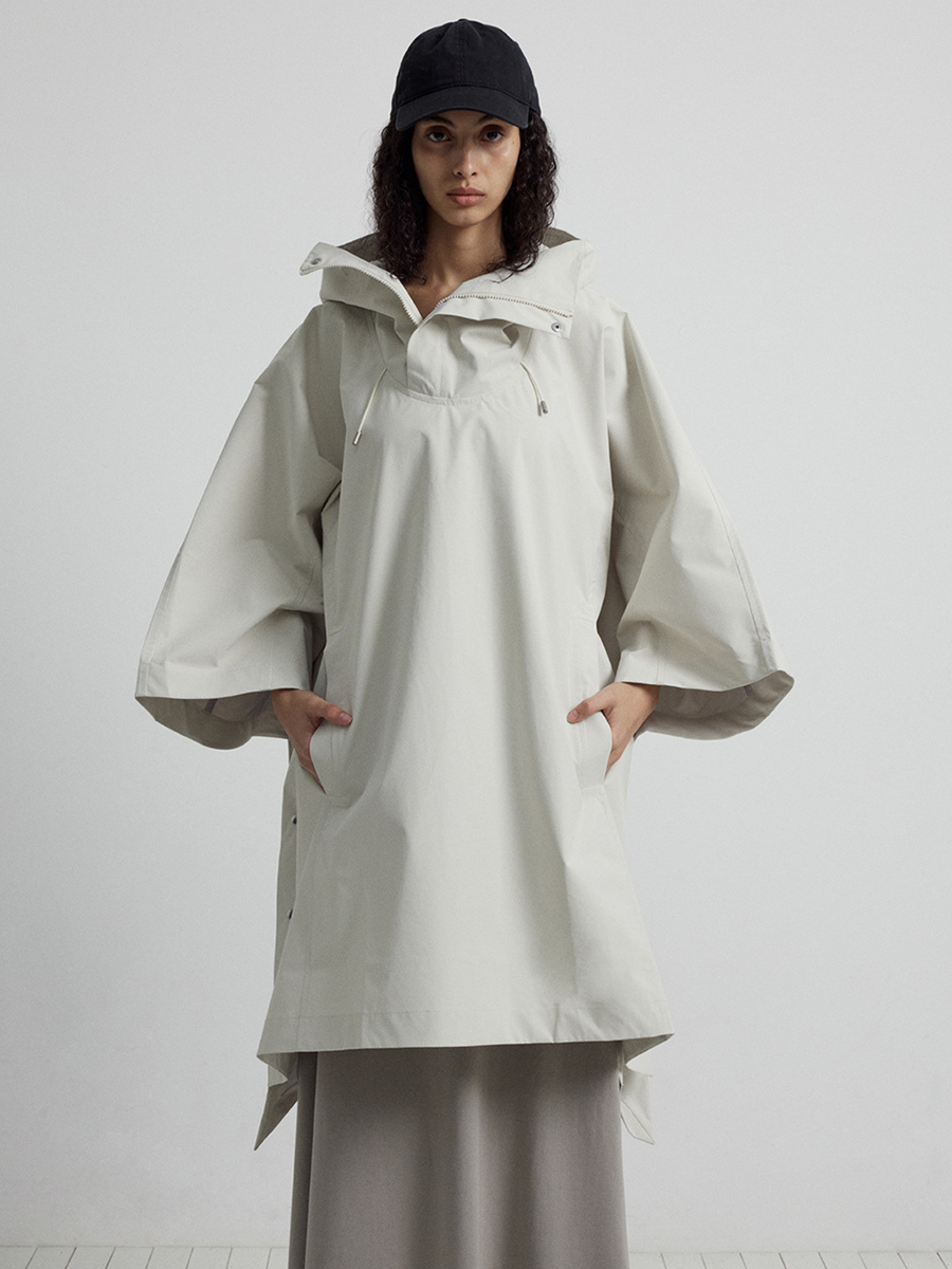 OwlPort - Women's Water-Repellent Metal-Button Drawstring Hooded Cape Jacket
