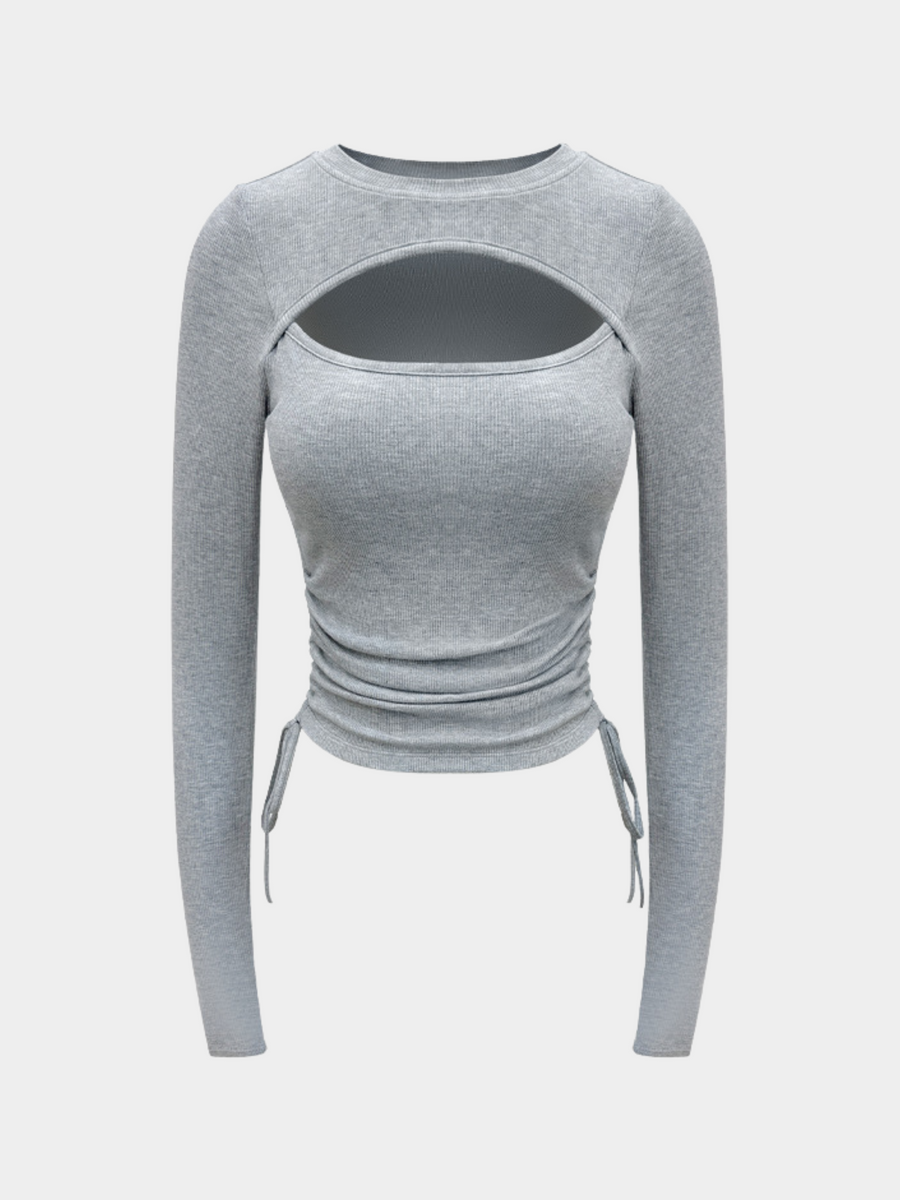 Ashbluff - Women's Hollow-Out Knit Built-In Bra Pads Base Layer Top