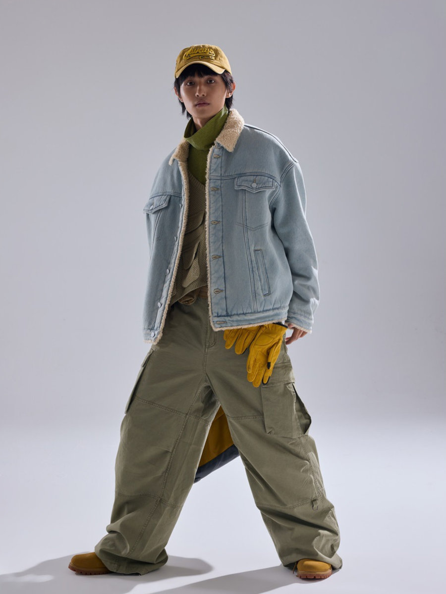 Vespera - Unisex Washed Denim Sherpa Jacket