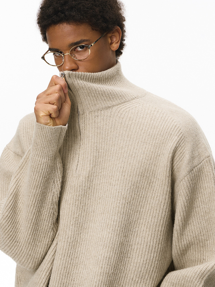 Thistle - Unisex Half-Zip High-Neck Knit Sweater