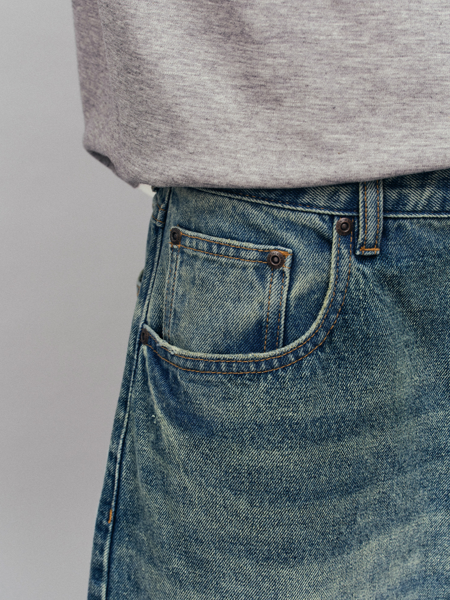 Tempestfire - Men's Washed Denim Wide-Leg Jeans
